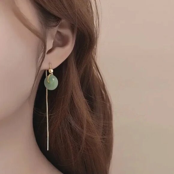 14K Gold filled Jade Earrings - Picture 2 of 4